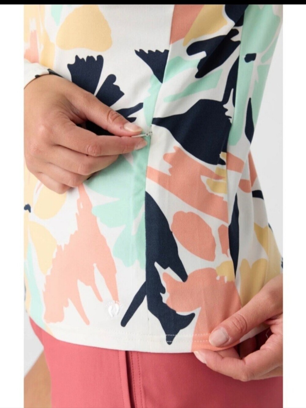 Hang Ten Floral Long-Sleeve Top in Pastel Mint, Peach & Navy - Picture 2 of 10